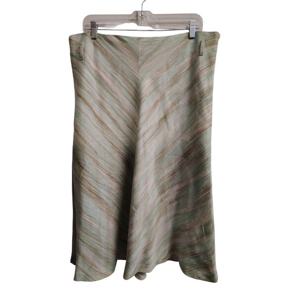 Christopher & Banks Women's Mint Green White and Brown Side Zip Midi Skirt SZ 14 - Picture 1 of 7